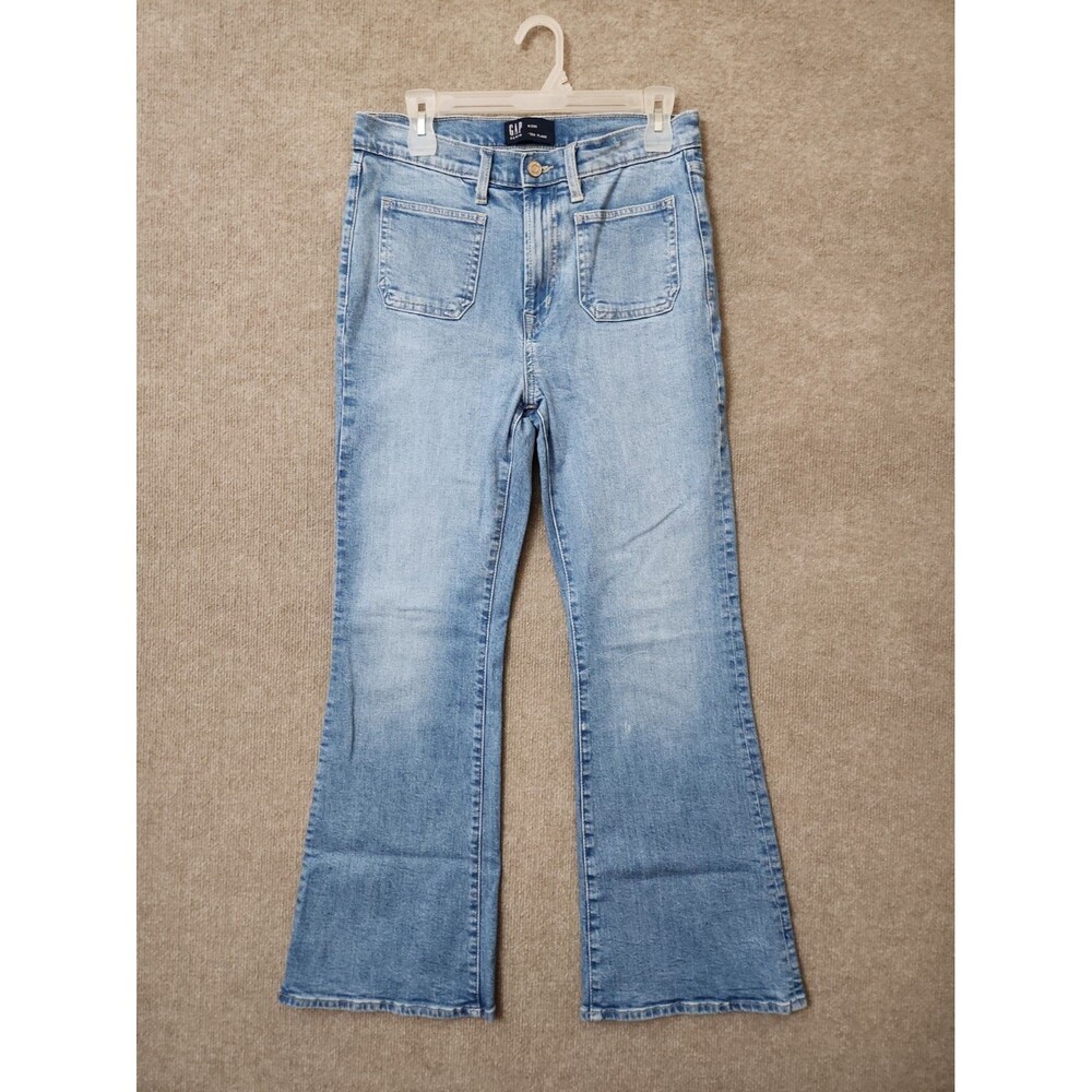 Gap 70s Flare Jeans Womens 8 29 Short Blue Light Wash Patch Pockets